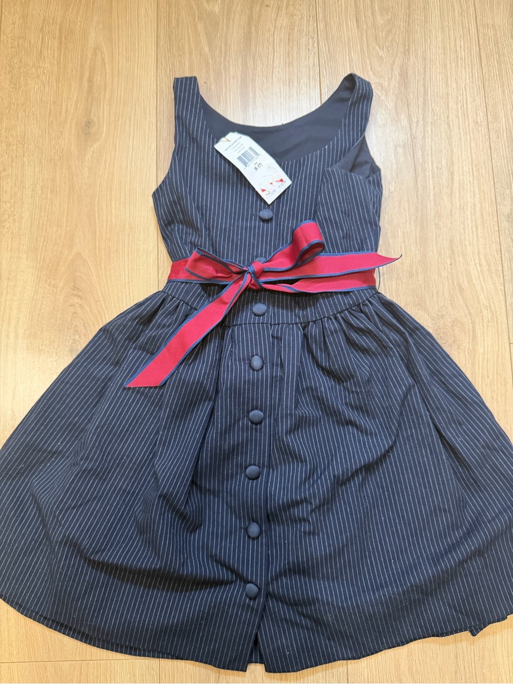 Polo by Ralph Lauren Navy Pinstripe Dress with Red Bow Sash